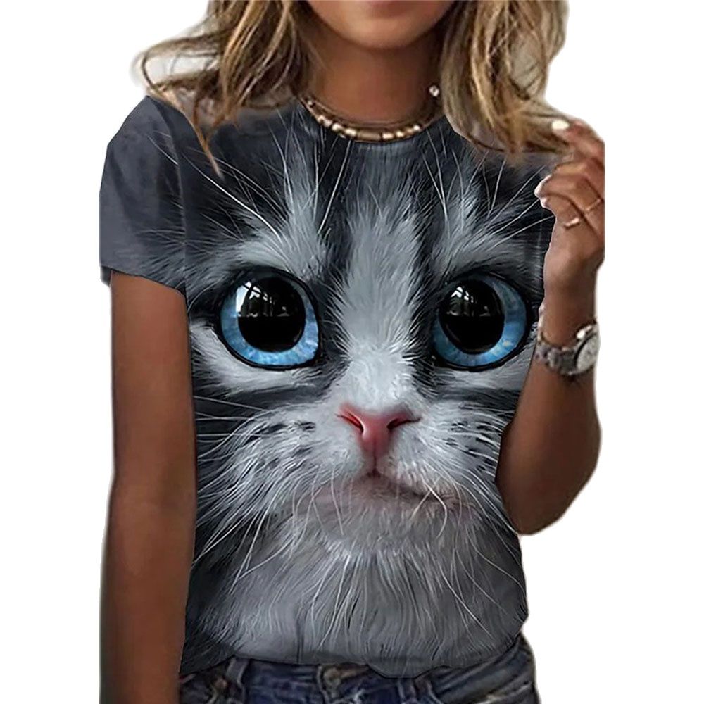 2023 Fashion Women&s T-Shirts Animal 3D Print Tops Short Sleeve T Shirt Summer Kawaii Cat Graphic Tees Loose Oversiz